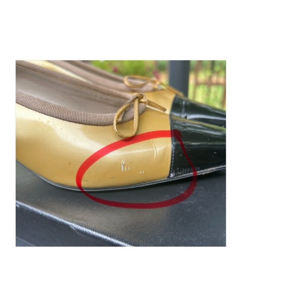 Vintage 1990s Chanel Patent Leather Cap-Toe Kitten Heels Gold Black  41 - Picture 8 of 16